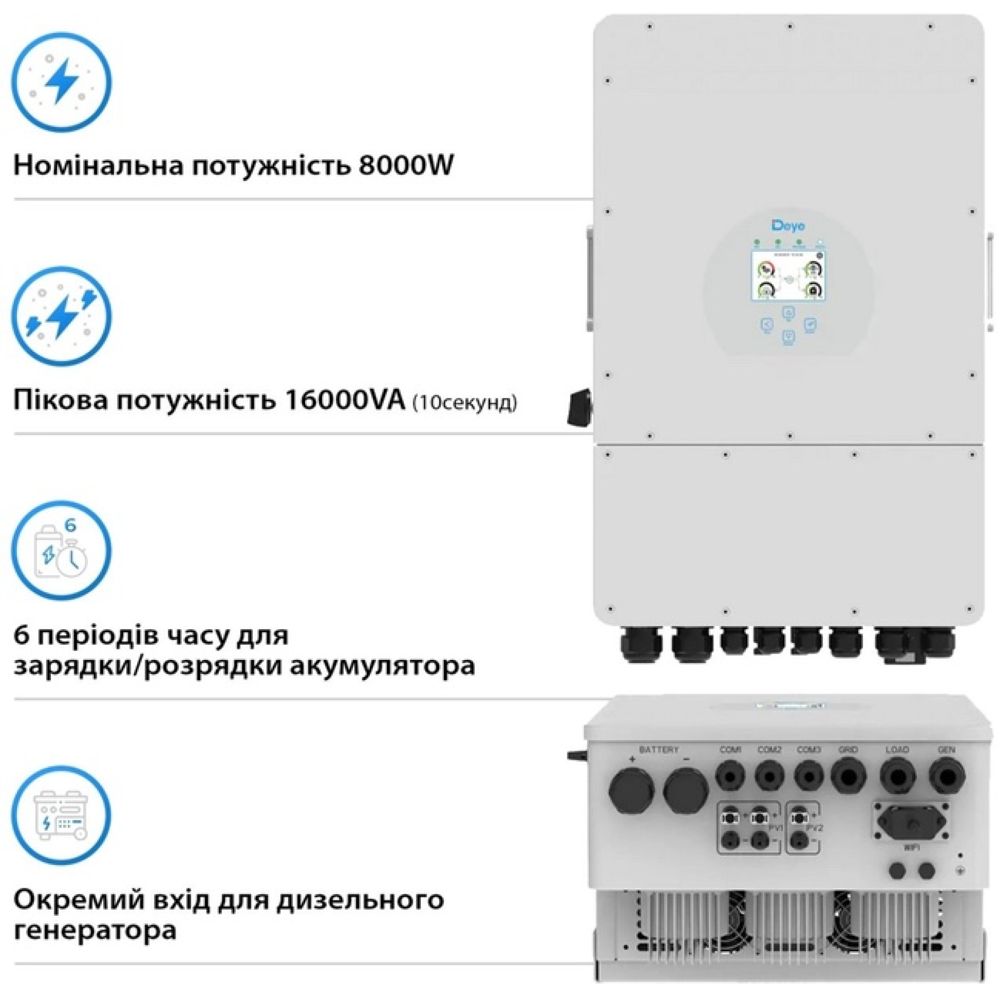 Гібридний інвертор однофазний Deye-SUN-8K-SG01LP1-EU